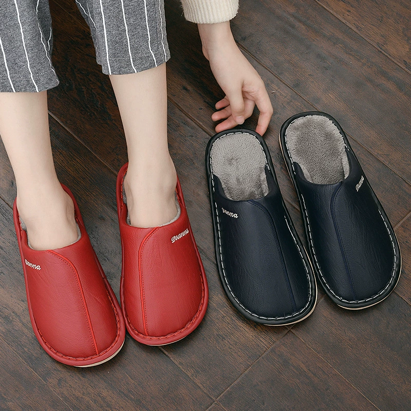 Хлопковые тапочки пара на толстой подошве домашние теплые Нескользящие кожаные тапочки осенне-зимние производители прямые поколения