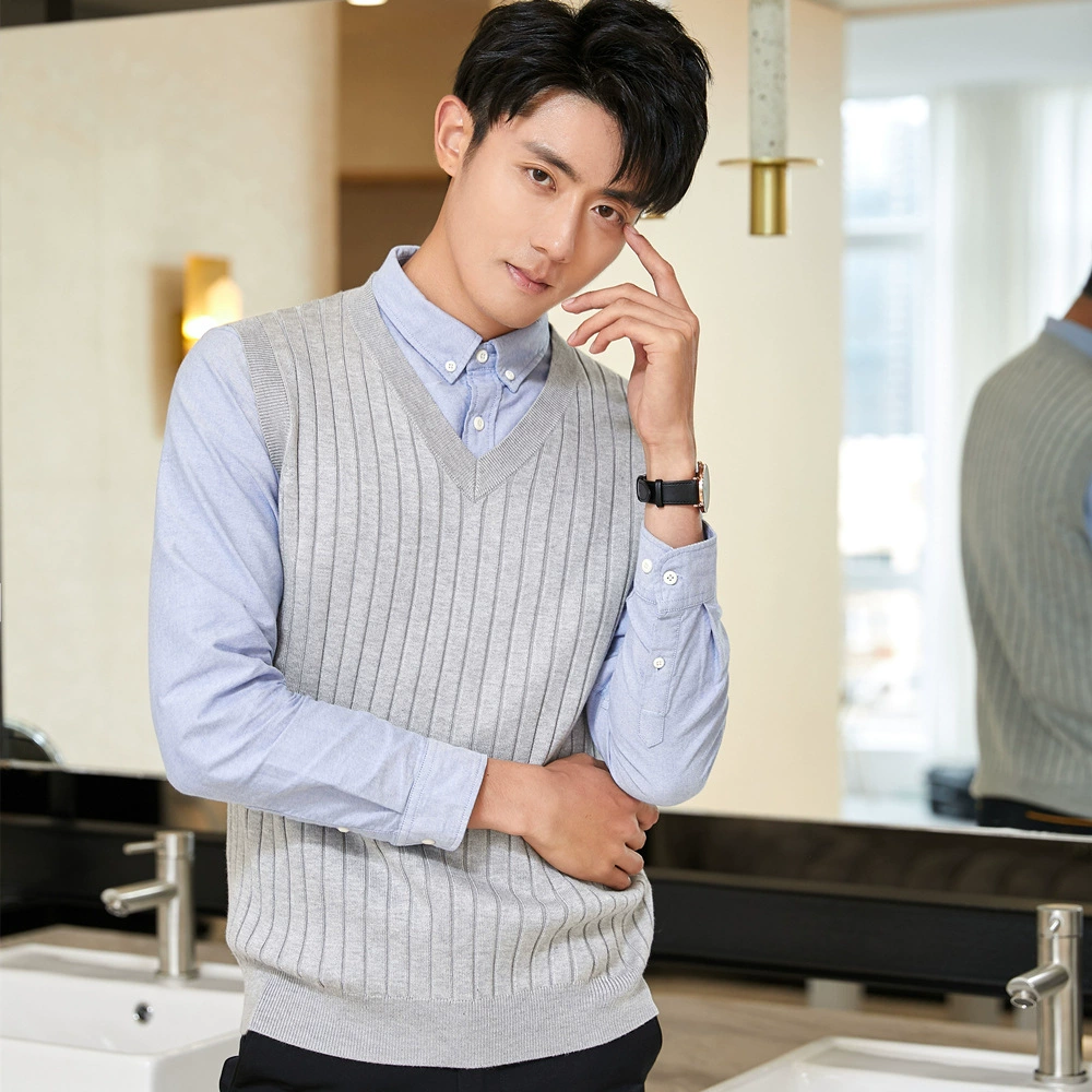 Высокоэластичный анти-пиллинг без рукавов вязаный свитер жилет с V-образным вырезом жилет свитер жилет шерстяной базовый жилет Мужская мода