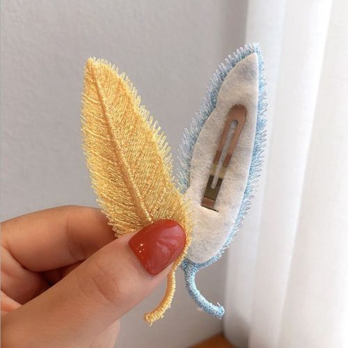 Korean ins Internet celebrity feather hairpin girl BB hairpin hairpin headdress embroidery braided leaf bangs clip side clip