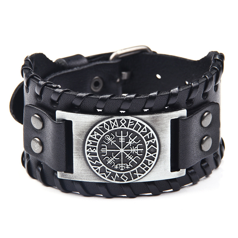 Pirate Retro Bracelet Compass Men's Wide Leather Bracelet Manufacturer Wholesale Compass Bracelet Cross-Border Hot Item