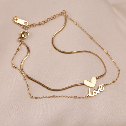 New KOREAN Style Double-Sided Stainless Steel Double-Layer Heart Ankle Chain for Women, Personalized, Versatile, High-End, Non-Fading Ankle Accessory