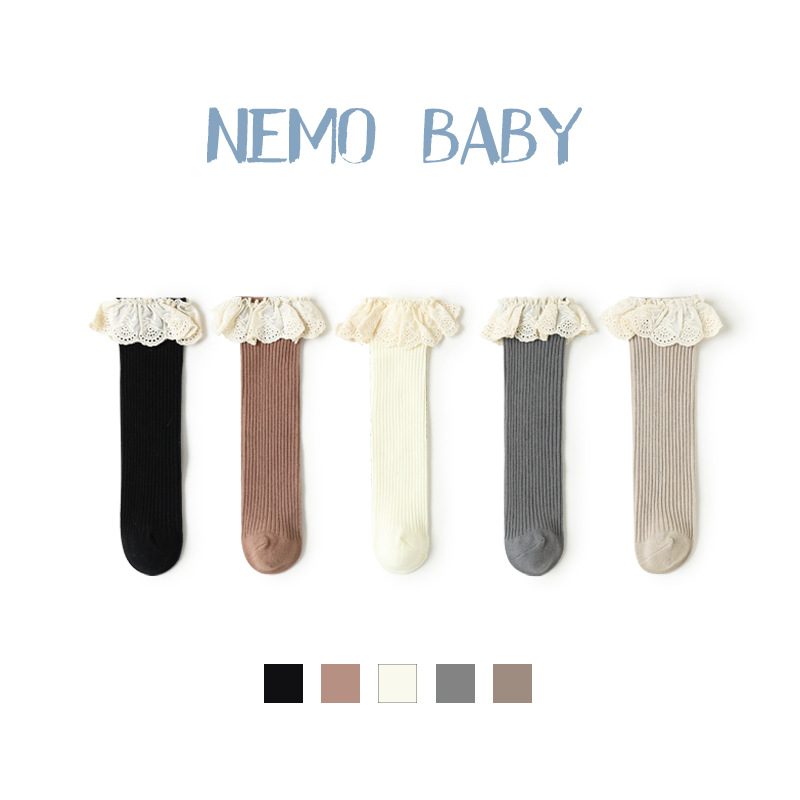 Nuevos calcetines para niños primavera y otoño calcetines para niños medianos y grandes para niñas calcetines sin tacón de media pantorrilla Corea del Sur calcetines de algodón para bebés con encaje al por mayor