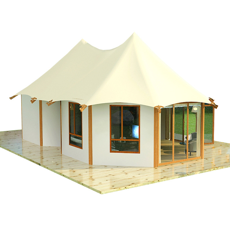 Tienda de pico único hotel al aire libre escénico pendiente techo carpa de lujo salvaje polígono campamento Hotel tienda de lujo salvaje fabricante
