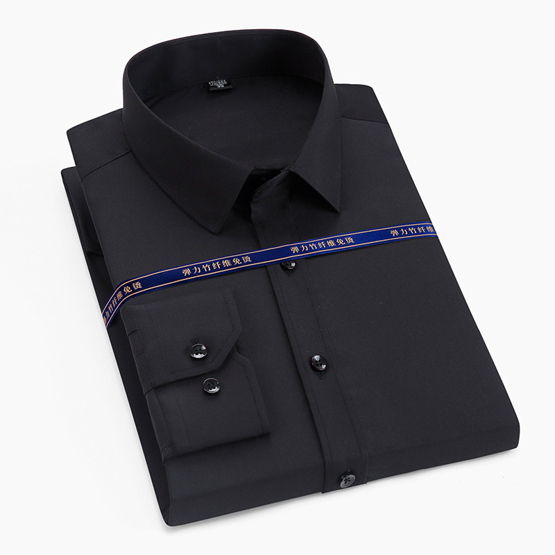 Camisa de fibra de bambú nueva de otoño, camisa de manga larga para hombre, color sólido, elástica, sin arrugas, ropa de trabajo de negocios, unisex