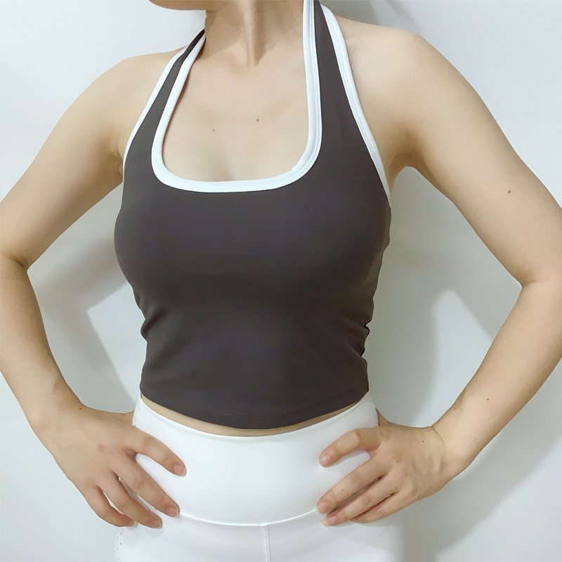 Yoga Vest Women's Color-matching Neck Beauty Back Sports Fitness Top with Chest Pad Push-up Quick-drying High Waist Training Sling Yoga Vest Women's Color-matching Neck Beauty Back Sports Fitness Top with Chest Pad Push-up Quick-drying High Waist Training Sling