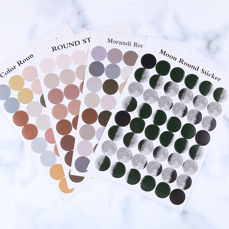 ins Style Morandi Color Sticker Color Decorative Polka Dot Sticker Hand Account Peripheral Photo Card Moon Seal Sticker