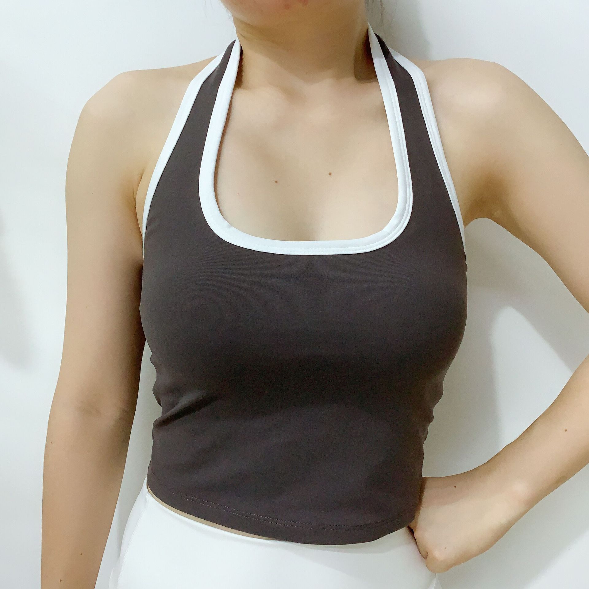 Chaleco de yoga para mujeres colgar el cuello hermosa espalda correa de ropa deportiva cojín de pecho seco rápido cintura alta entrenamiento eslingas