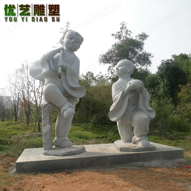 安装公园景区花岗岩人物雕塑 户外儿童嬉戏小品石雕人物雕塑