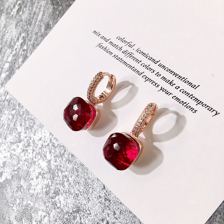 Multi -cut color stone 17 Candy color square stone crystal earrings…