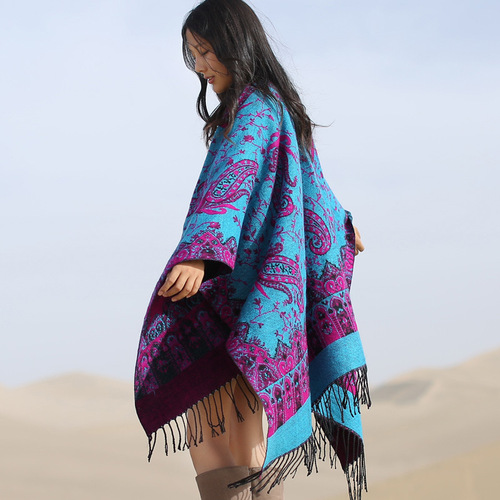Ethnic style cloak shawl scarf dual-purpose women's warm Lijiang Qinghai Lake Tibet travel shawl coat
