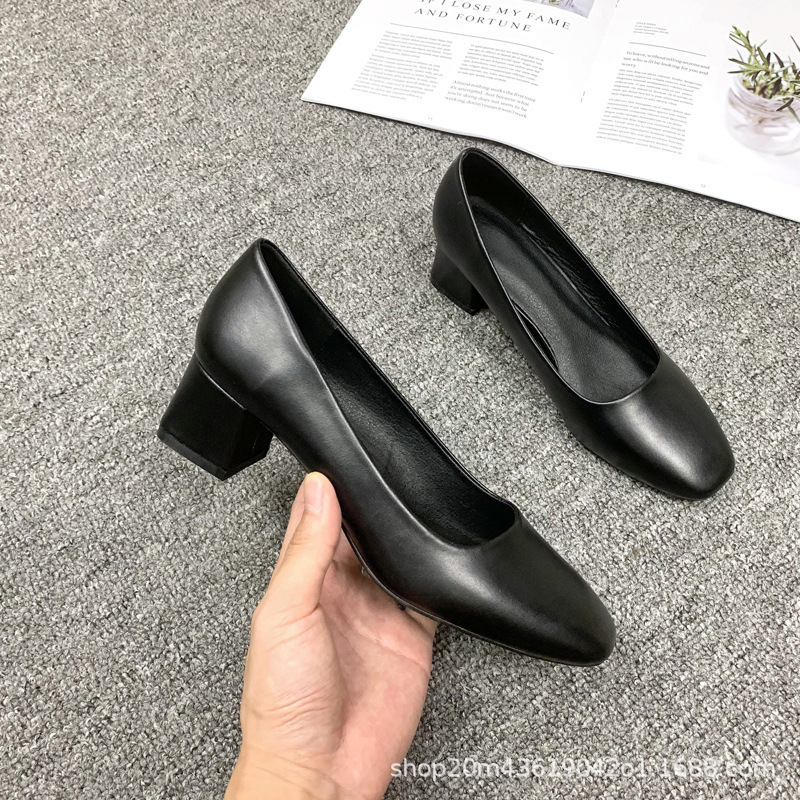Thick-Heeled Work Shoes, High-Heeled Shoes, Women's Professional Black High-Heeled Leather Shoes, Stewardess Round-Toe Non-Slip Shoes, Wear-Resistant and Breathable Thick-Heeled Work Shoes, High-Heeled Shoes, Women's Professional Black High-Heeled Leather Shoes, Stewardess Round-Toe Non-Slip Shoes, Wear-Resistant and Breathable