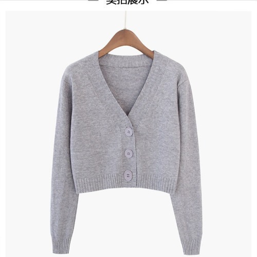 Internet celebridad aguacate verde punto cardigan abrigo moda mujer corto cintura alta chal manga larga con cuello en V suéter exterior moda image 6