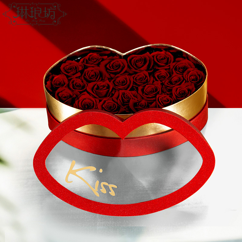 Beso labio caja ventana flor caja de regalo al por mayor rojo oro ventana caja de regalo tienda de flores floral