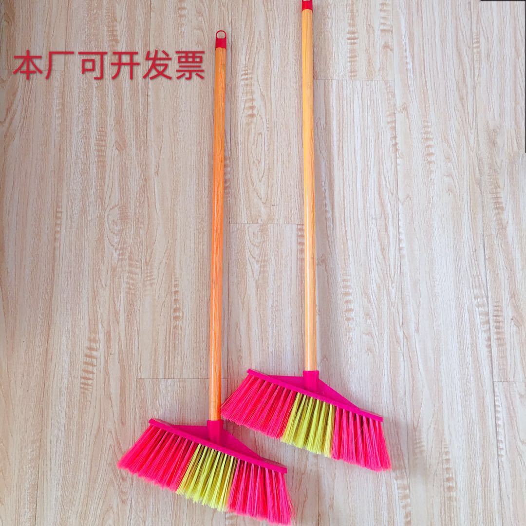Inclined five-row soft silk wooden pole broom removable plastic single broom household broom wholesale