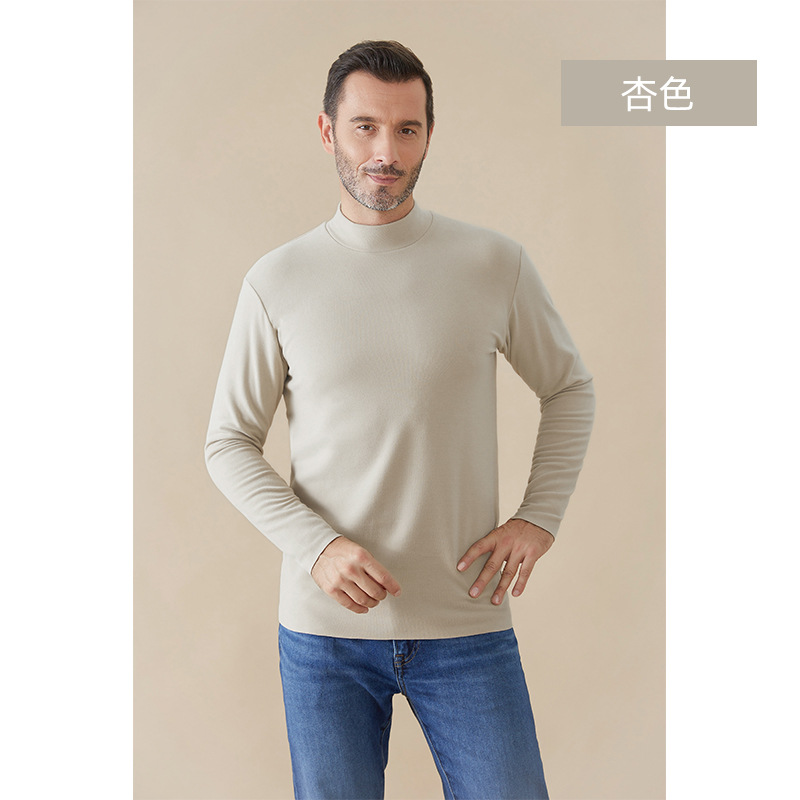 秋冬の新型の徳絨毛のヒアルロン酸の半高襟の底のシャツの男の発熱と保温の外は身を修める高襟の長袖のtシャツを着ます。