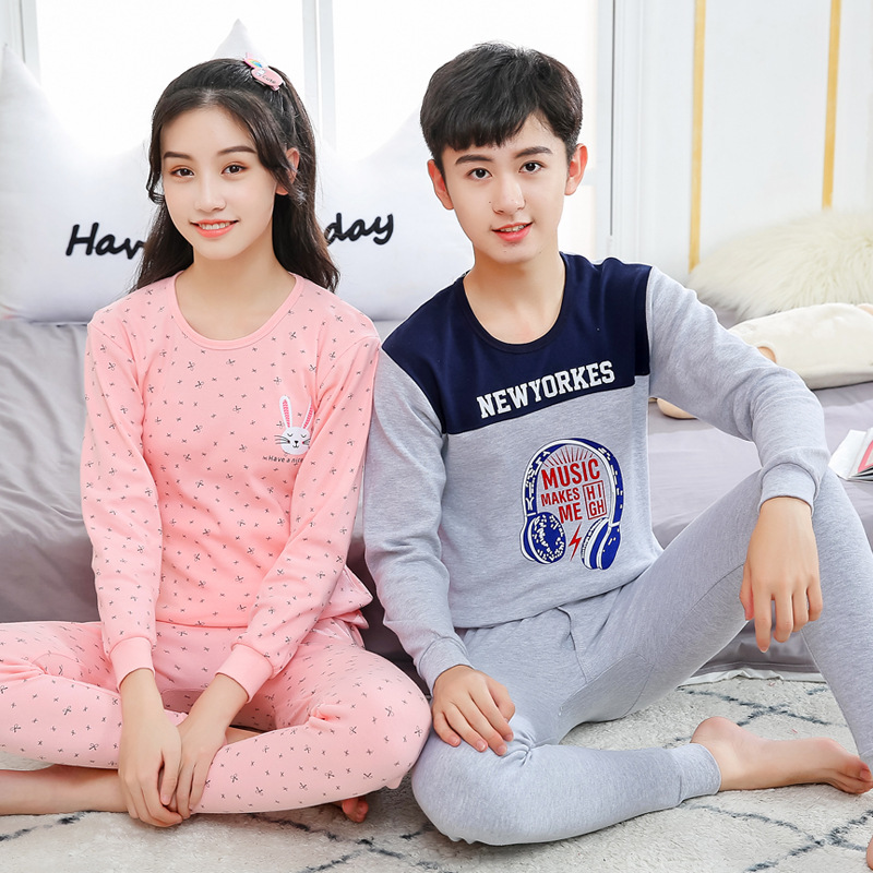 Ropa de otoño para jóvenes pantalones largos traje para niños y niñas niños medianos y grandes suéter de algodón suéter pantalones de algodón traje de ropa interior térmica