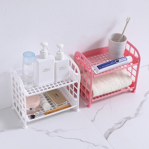 Kitchen bathroom double-layer hollow storage rack cosmetics desktop storage rack living room hollow gap storage rack
