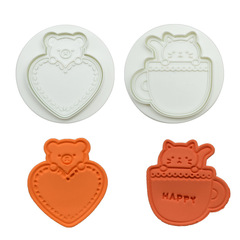 diy烘焙 2pcs卡通動物彈簧模 小貓小熊愛心茶杯曲奇餅乾壓模切模