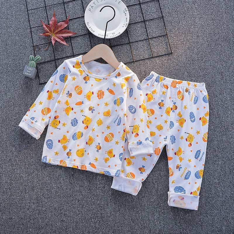 Traje de ropa interior de algodón de lycra para niños 1-3 años 4 primavera y verano Mujer infantil de manga larga homewear pijamas para niños