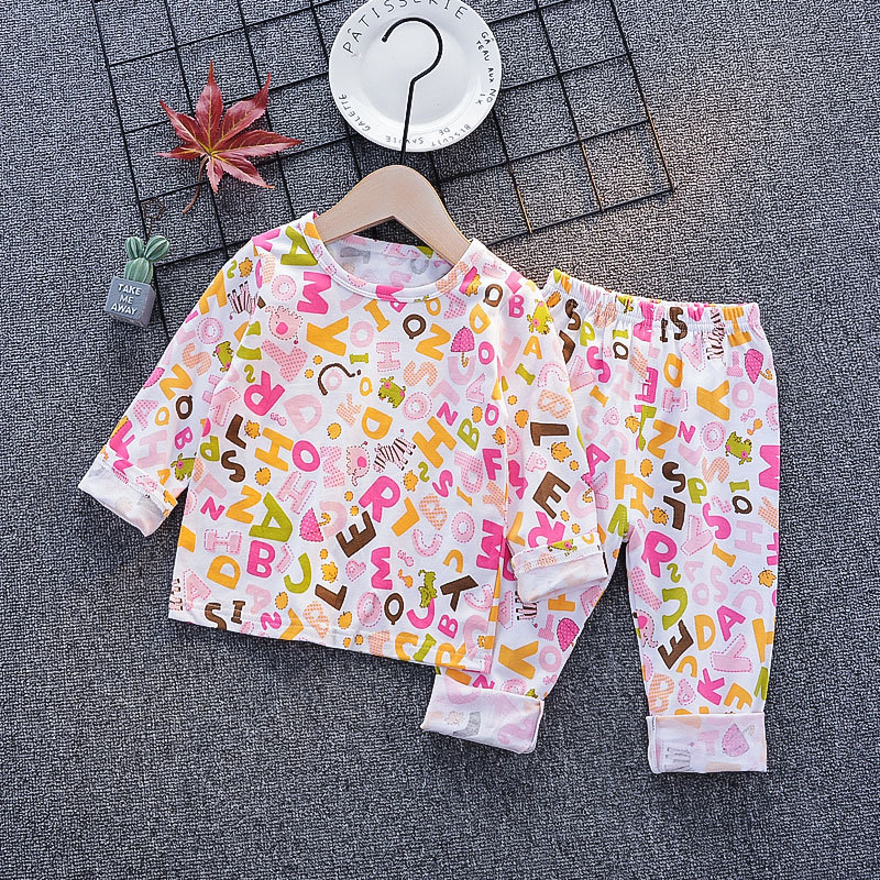 Traje de ropa interior de algodón de lycra para niños 1-3 años 4 primavera y verano Mujer infantil de manga larga homewear pijamas para niños