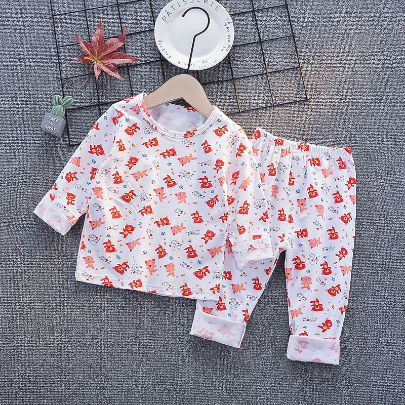 Traje de ropa interior de algodón de lycra para niños 1-3 años 4 primavera y verano Mujer infantil de manga larga homewear pijamas para niños
