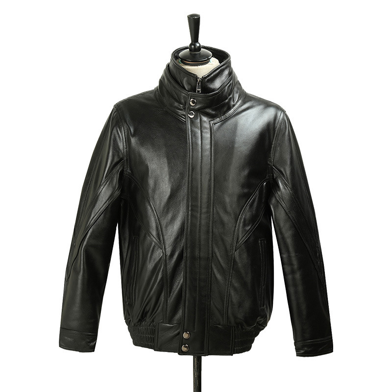 Motorcycle Top Layer Cowhide Riding Clothing Middle-aged and Elderly Cotton Loose Winter Aviator Leather Jacket Genuine Leather Men's