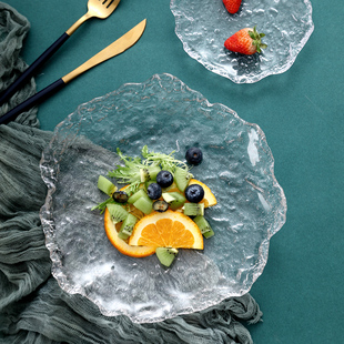 Nordic ins Glass Plate Fruit Plate Household Fruit Plate Dish Plate Creative Internet Celebrity Plate Dinner Plate Dessert Dish Tableware