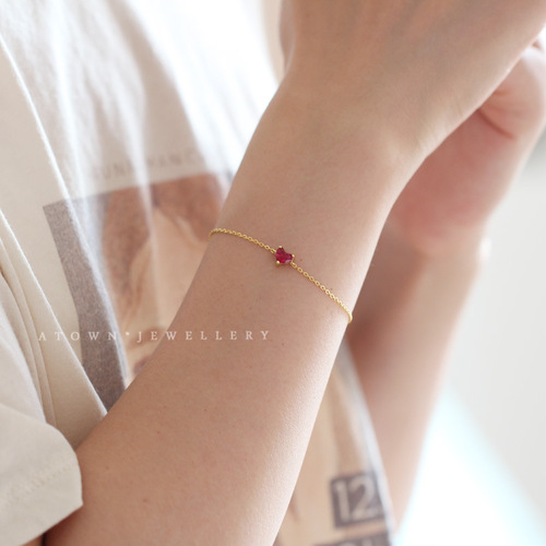 S925 sterling silver plated 14K gold small red heart bracelet for women Korean style simple Japanese style red gemstone bracelet