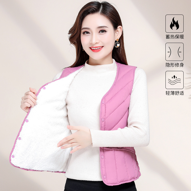Wholesale Autumn and Winter Velvet down Cotton Vest for Women New Thickened Close-Fitting Vest Short Style Warm Inner Wear Waistcoat Liner