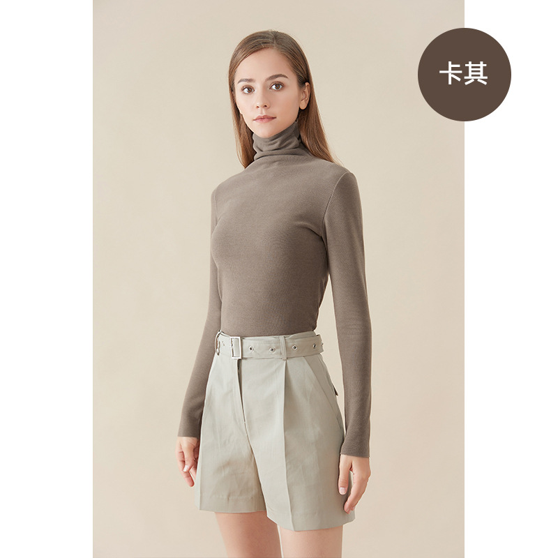 Camisa de fondo de terciopelo alemán otoño e invierno nuevo estilo ácido hialurónico belleza de la piel camisa de fondo de cuello alto sin costuras lijado tira vertical camiseta de manga larga mujer image 9