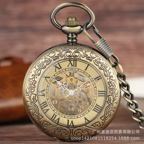 Flip Cover Transparent Cover Carved Magnifying Glass Fully Automatic Engraving Mechanical Pocket Watch Roman Numerals in Stock Hot Sale Mechanical Watch
