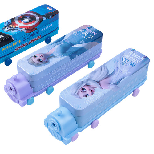 Disney Children's Stationery Box Frozen Cartoon Double Decker Train Multifunctional Creative Pencil Box for Elementary School Students