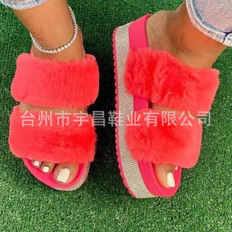 Diamond inlaid Mao Mao slippers women's wholesale casual 43 size rhinestone women's slippers new independent Net hot selling women's shoes direct sales Diamond inlaid Mao Mao slippers women's wholesale casual 43 size rhinestone women's slippers new independent Net hot selling women's shoes direct sales