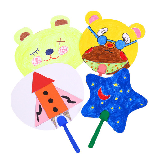 Painting fan children's diy hand-painted empty white house fan coloring round fan paper fan kindergarten creative art materials