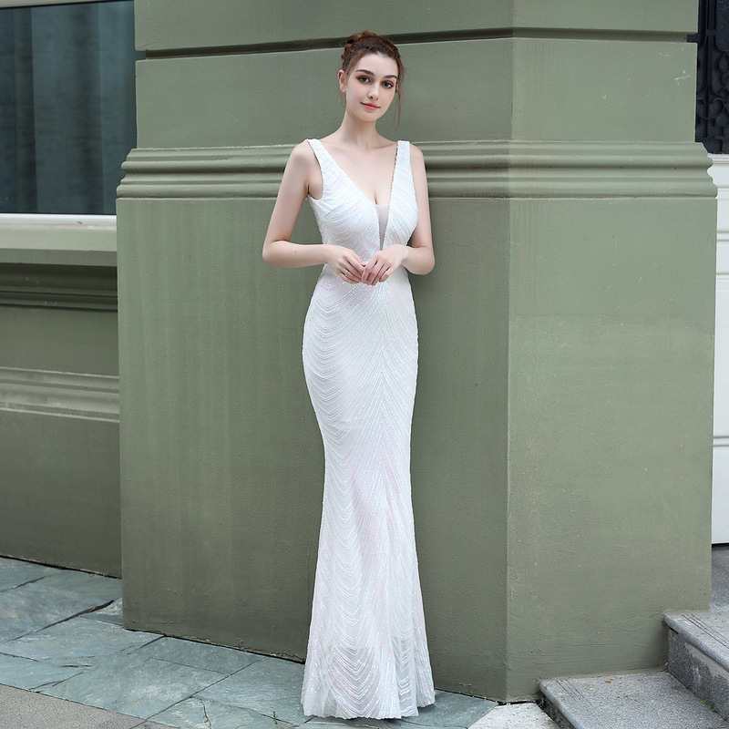 16563#2020 new sequined fish tail long dress performance Net celebrity event party car etiquette evening dress 16563#2020 new sequined fish tail long dress performance Net celebrity event party car etiquette evening dress