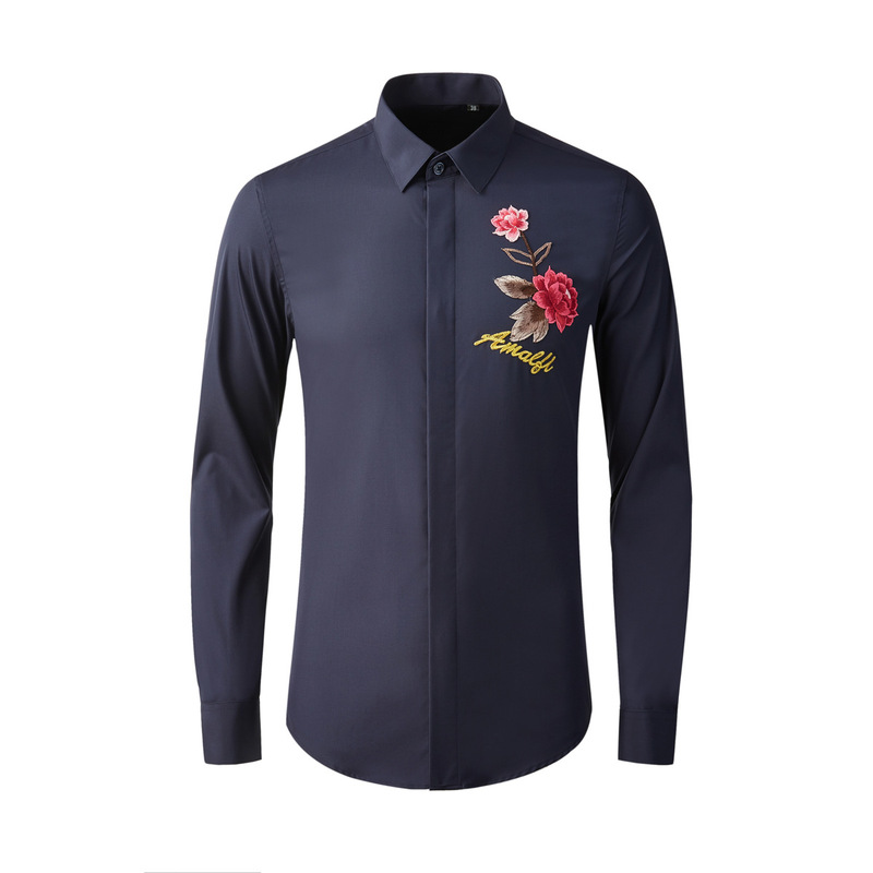 New Chinese style rose signature men's shirt slim cotton classic men's factory a generation of hair