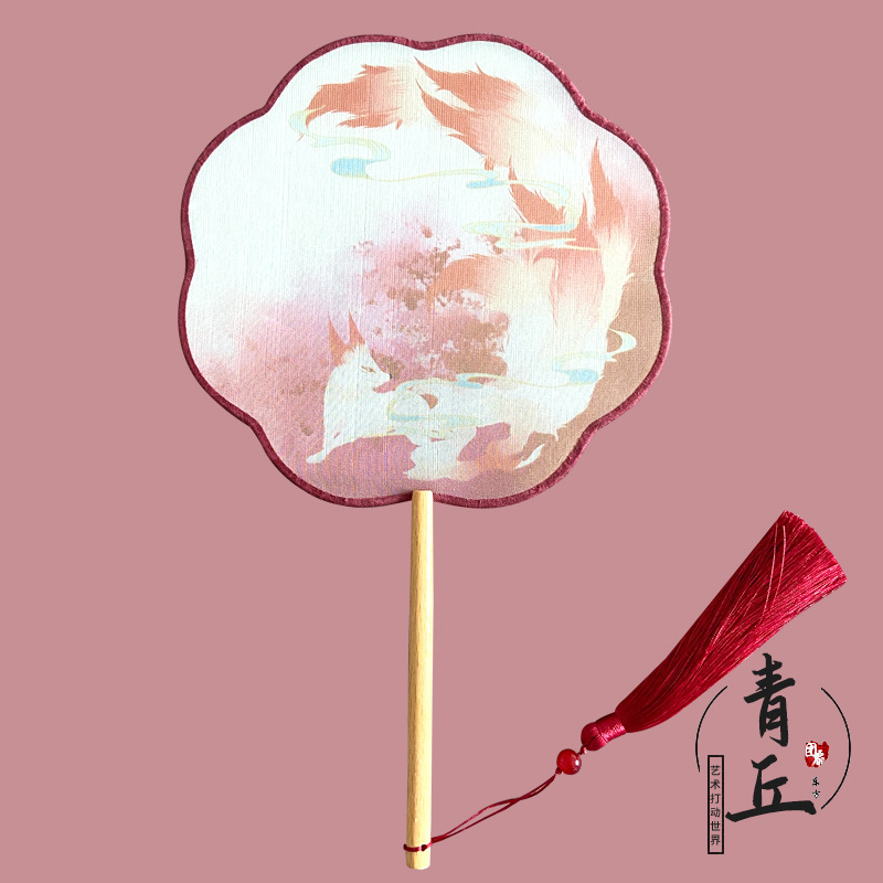 En stock estilo antiguo translúcido mango largo traje antiguo ventilador de la danza Super Hada ventilador redondo Hanfu ventilador estilo chino especial en forma de ventilador redondo