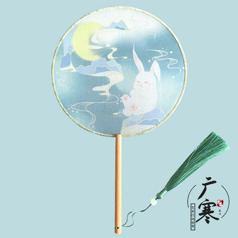 En stock ventilador redondo han ventilador de ropa estilo antiguo translúcido mango largo traje antiguo ventilador de baile Super Hada estilo chino en forma de ventilador redondo