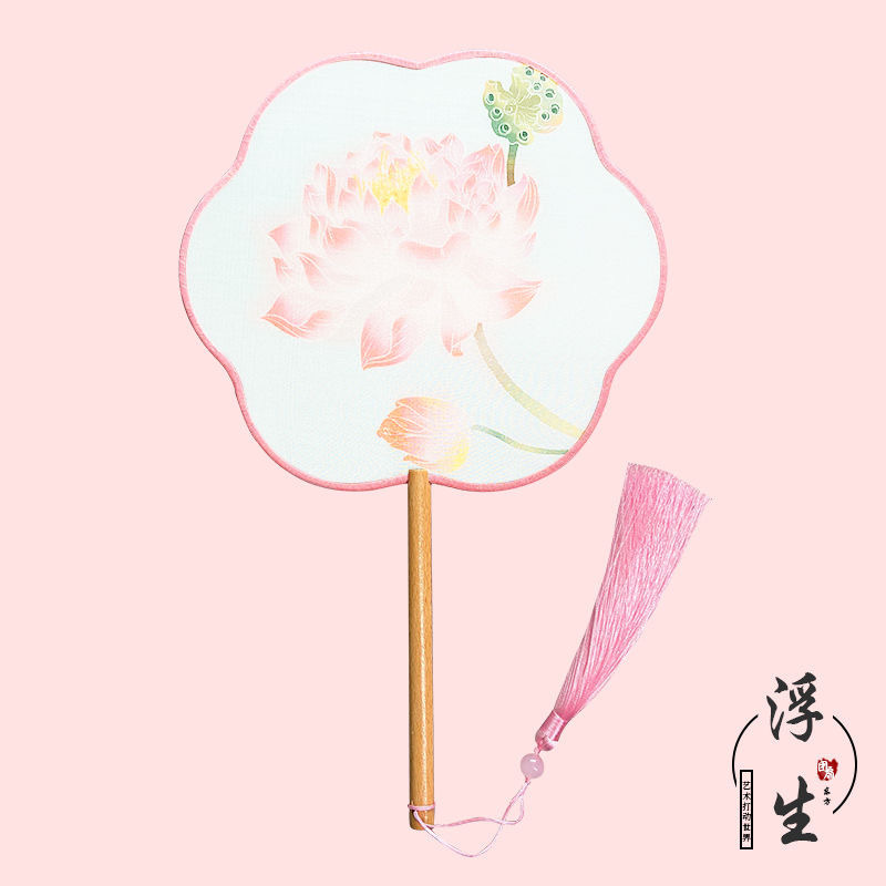 En stock ventilador redondo han ventilador de ropa estilo antiguo translúcido mango largo traje antiguo ventilador de baile Super Hada estilo chino en forma de ventilador redondo