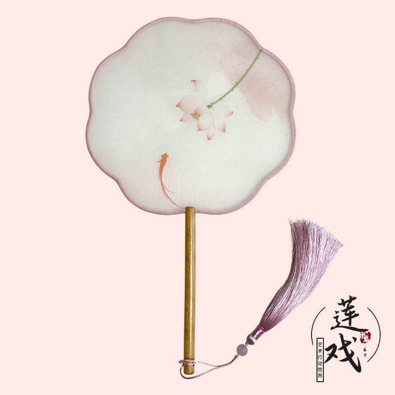 En stock ventilador redondo han ventilador de ropa estilo antiguo translúcido mango largo traje antiguo ventilador de baile Super Hada estilo chino en forma de ventilador redondo