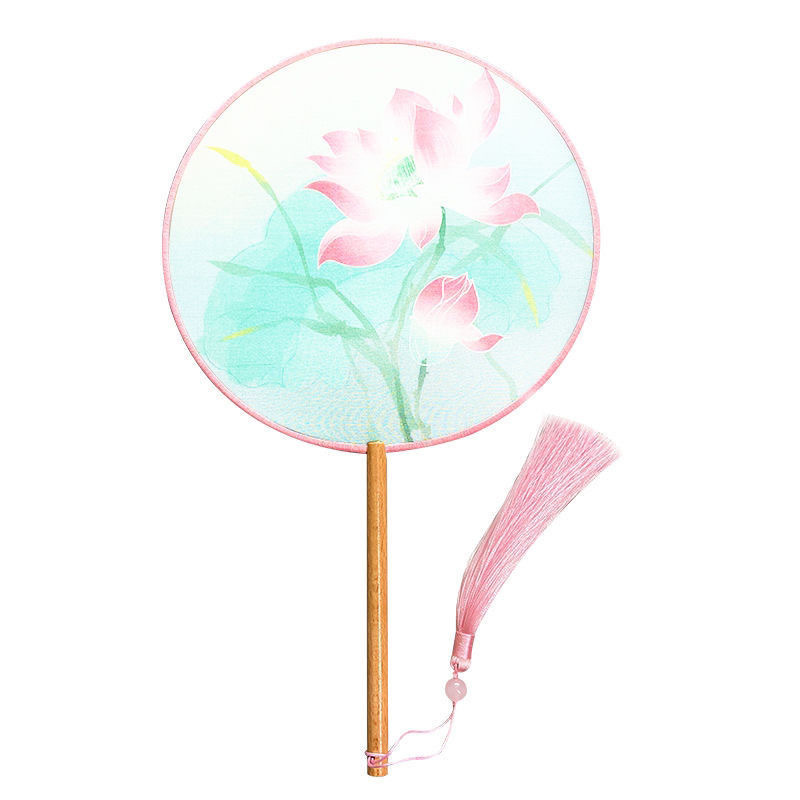 En stock estilo chino especial en forma de abanico redondo estilo antiguo translúcido mango largo traje antiguo ventilador de baile Super Hada ventilador redondo Hanfu ventilador