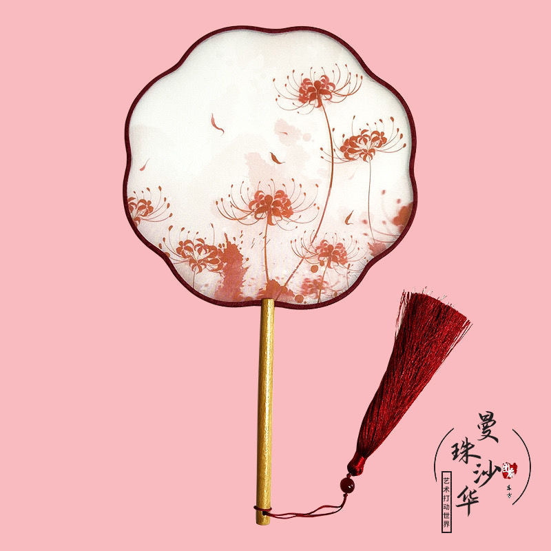 En stock ventilador redondo han ventilador de ropa estilo antiguo translúcido mango largo traje antiguo ventilador de baile Super Hada estilo chino en forma de ventilador redondo