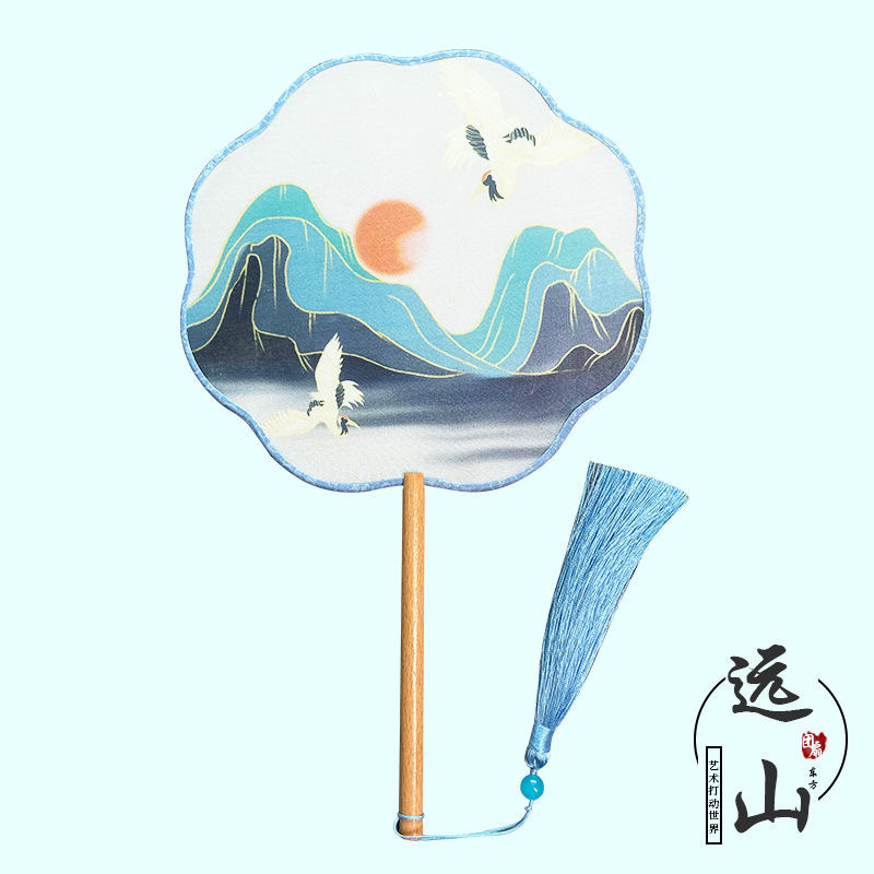 En stock ventilador redondo han ventilador de ropa estilo antiguo translúcido mango largo traje antiguo ventilador de baile Super Hada estilo chino en forma de ventilador redondo