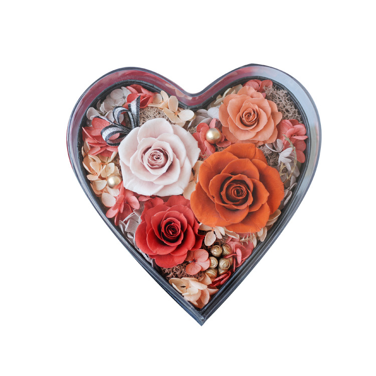 Flor eterna acrílica en forma de corazón, un regalo para tu novia en el Día de San Valentín chino, rosa eterna.