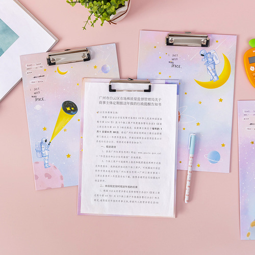 Cartoon A4 small fresh board clip paper folder board large writing pad clip folder office stationery T