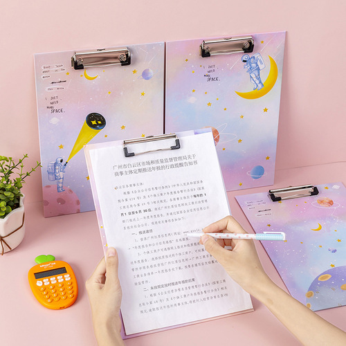 Cartoon A4 small fresh board clip paper folder board large writing pad clip folder office stationery T