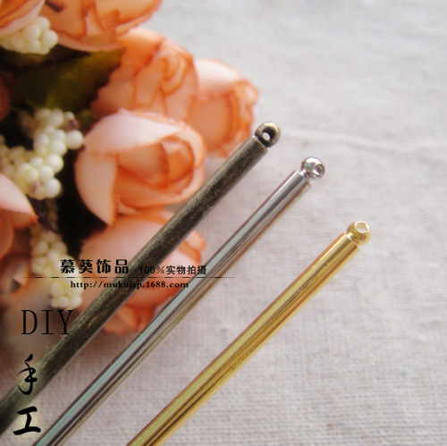 DIY accessories ancient costume headdress beaded hairpin material hair stick 125mm Iron Gold/White K color