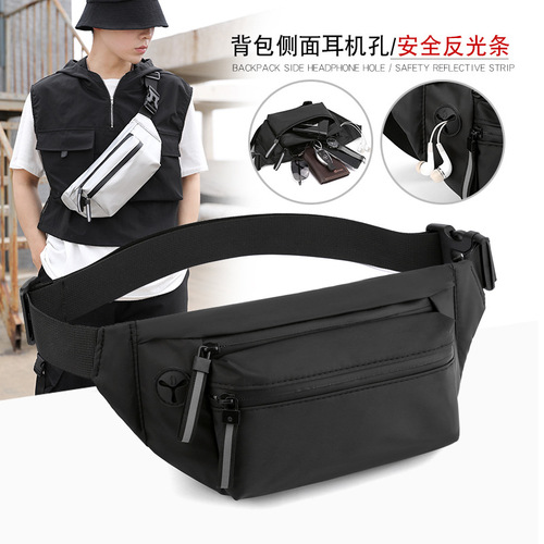 Cross-border trendy fashion men's crossbody bag, outdoor sports chest bag for men, nylon lightweight water-repellent casual waist bag