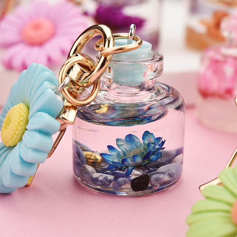Personalized moon buckle small chrysanthemum keychain DIY jewelry accessories fun bottle simulation perfume bottle wish bottle wholesale