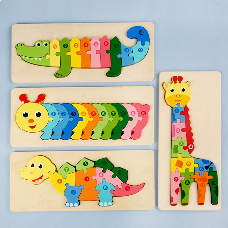 Venta directa de fábrica hebilla rompecabezas cuatro formas animales juguetes de madera para niños rompecabezas bebé educación temprana enseñanza educativa